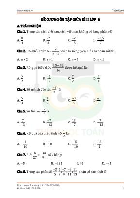 Đề cương ôn tập giữa kì II môn Toán 6  -Trần Hữu Hiếu